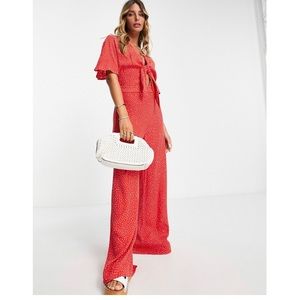 Mango Dotted Red Jumpsuit